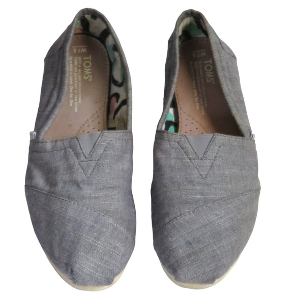 Toms Espadrilles Slip On Alpargatas Flats Casual Shoes Grey Womens Size 7.5 - Picture 1 of 9